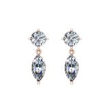 Round & Marquise Drop 2 stone Diamond Dangle Earrings 14K Gold-G,SI - Rose Gold
