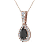Pear Cut Black Diamond Halo Diamond Necklace 14K Gold-G,SI - Rose Gold