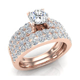 Two Row Solitaire Diamond Engagement Ring Set 14K Gold (I,I1) - Rose Gold