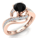 1.00 ct Intertwined Solitaire Natural Black & White Diamond Engagement Ring 14K Gold - Rose Gold