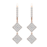 Square Diamond Dangle Earrings Dainty Drop Style 14K Gold 1.10 ct-I,I1 - Rose Gold