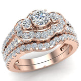 Three Stone Split Shank Wide look Engagement Ring Set 18K Gold-G,VS - Rose Gold