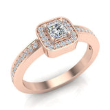 Princess Cut Diamond Ring Promise Style Petite Cushion Halo 14K Gold 0.39 ctw (G,I1) - Rose Gold