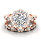 Classic Round Diamond Floral Halo Setting Wedding Ring Set 1.42 ctw 14K Gold-I,I1 - Rose Gold