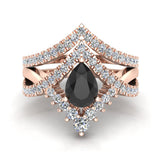 1.75 Ct Pear Cut Black Diamond Wedding Ring Set 14K Gold-I,I1 - Rose Gold