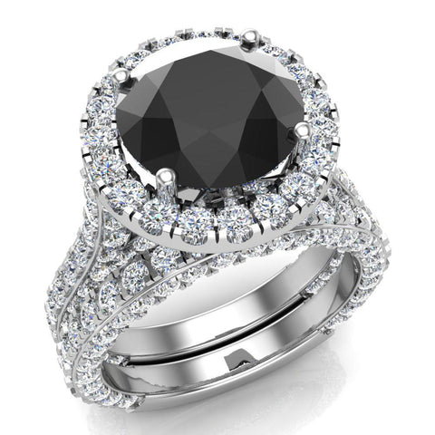 Black Diamond Wedding Ring Set 14K Gold 9.10mm 7.15 carat-G,SI - White Gold