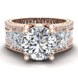 Moissanite Three-Stone Diamond Accented Engagement Ring 18K 5.35 ct VS - Rose Gold
