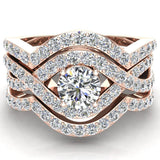 Wedding Ring Set Round cut Solitaire with enhancer bands  14K Gold 1.20 carat-H,SI - Rose Gold