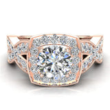 Cushion halo diamond ring Round Brilliant Intertwined style 14K Gold 1.25 ct F-VS - Rose Gold