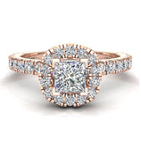 Princess diamond engagement rings cushion halo 14K 1.05 ctw F VS - Rose Gold