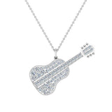 0.36 ct Guitar Instrument Diamond Necklace Music Jewelry 14K Gold-L,I2 - White Gold