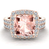 Morganite Cushion Halo Diamond wedding ring for women 14K Gold 3.28 ct-I,I1 - Rose Gold
