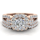 Wedding Ring Set Accented Diamond Loop Shank 1.00 - 1.05 ctw Carat 14K Gold-I,I1 - Rose Gold