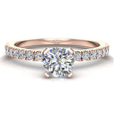 Petite Engagement Ring Round Cut Diamond 14K Gold 0.65 ct-I,I1 - Rose Gold
