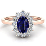 September Birthstone Blue Sapphire Oval 14K Gold Diamond Ring 0.80 ct tw - Rose Gold