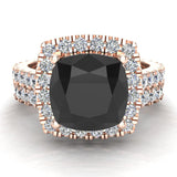 Cushion Black Diamond Wedding Ring Set 14k Gold 3.28 ct-I1 - Rose Gold