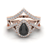 1.60 Ct Pear Cut Black Diamond Wedding Ring Set Diamond Big Ring 14K Gold I1 - Rose Gold