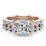 Round Diamond Wedding Ring Set shared prong 14K Gold 1.50 ct-I,I1 - Rose Gold