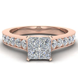 0.70 Ct Four Quad Princess Diamond Cathedral Accent Engagement Ring 14K Gold-I,I1 - Rose Gold