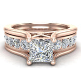Princess Cut Adjustable Band Engagement Ring Set 18K Gold (G,VS) - Rose Gold