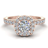 Halo Diamond engagement rings petite Round brilliant 14K 1.05 ctw F,VS - Rose Gold
