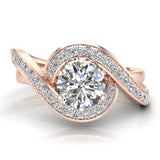 1.00 ct Intertwined Diamond Engagement Ring Twisted Shank 14K Gold-VS - Rose Gold