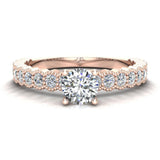 Diamond engagement ring milgrain luscious design round brilliant 18K Gold 0.90 ct VS - Rose Gold
