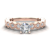 Designer milgrain Round brilliant diamond engagement ring 18K Gold 0.70 CT VS - Rose Gold