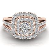 Vintage Look Round Cushion Halos Milgrain Y Shank Diamond Wedding Ring Set 0.80 ctw 18K Gold (G,SI) - Rose Gold