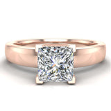 Princess Solitaire Diamond Ring Fitted Band Style 18k Gold (G,VS) - Rose Gold