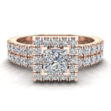 Princess Cut Wedding Ring Set Halo Style 18K Gold 1.55 ct-G,SI - Rose Gold
