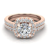Ravishing Round Cushion Halo Diamond Wedding Ring Set 1.40 ctw 14K Gold (I,I1) - Rose Gold