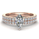 Petite Wedding Rings for women Marquise Cut Bridal set 18K Gold 0.90 ct-G,VS - Rose Gold