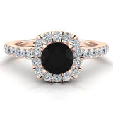 Black Diamond Ring Halo rings for women 1.35 carat tw 14K Gold I,I1 - Rose Gold
