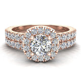 Wedding Ring Set for Women Cushion Halo Round Diamond 14K Gold-G,SI - Rose Gold