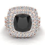 Black Cushion Double Halo Diamond wedding rings 14K Gold 3.80 ct-G,SI - Rose Gold