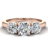 Round Diamond Three Stone Anniversary Wedding Ring in 14K Gold-I,I1 - Rose Gold