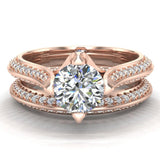 1.55 Ct Micro Pave Solitaire Diamond Wedding Ring Set 14K Gold (G,SI) - Rose Gold