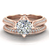 Micro Pave Solitaire Diamond Wedding Ring Set 18K Gold (G,VS) - Rose Gold