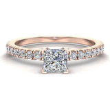 Petite Engagement Rings for Women Princess Diamond 14K Gold 0.65 ct-I1 - Rose Gold