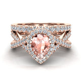2.16 Ct Morganite Pear Cut Wedding Ring Set Criss Cross Halo Diamond Ring 14K Gold-I,I1 - Rose Gold