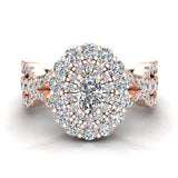 Oval cut diamond engagement Halo Rings 14K Gold 1.30 ct SI - Rose Gold