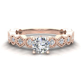 Designer milgrain Round brilliant diamond engagement ring 14K Gold 0.70 CT I1 - Rose Gold