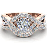 Intertwined Criss Cross Style Diamond Engagement Ring Set 1.10 carat-G,I1 - Rose Gold