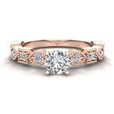 Milgrain Round Diamond Engagement Ring for Women 18K Gold 0.60 ct-G,VS - Rose Gold