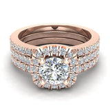 Luxury Round Cushion Halo Diamond Engagement Ring Set 18K Gold (G,SI) - Rose Gold