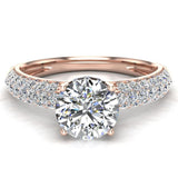 Round brilliant diamond engagement rings trio-pave 14K 1.20 ctw SI - Rose Gold