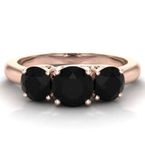 Black Diamond Three Stone Anniversary Wedding Ring in 14K Gold-Black - Rose Gold