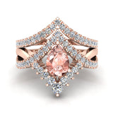 1.75 Ct Pear Cut Pink Morganite Diamond Wedding Ring Set 14K Gold-I,I1 - Rose Gold