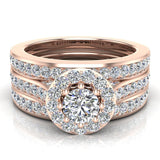 Halo Wedding Ring Set for Women Round Brilliant Diamond Ring 8-prong Enhancer bands 14K Gold 1.40 carat Glitz Design - Rose Gold